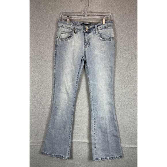 Denim - One Tuff Babe Jeans Womens 9/10 Blue Stretch Flare Denim Light Wash Distressed